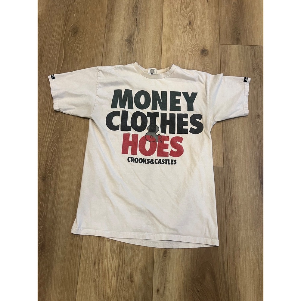 Crooks & Castles Money Clothes Hoes T-Shirt Mens M White Graphic Streetwear